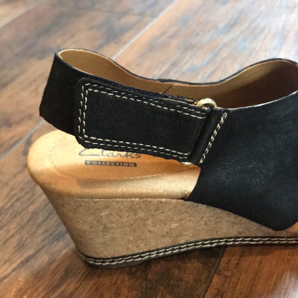 Clark’s Collection Black Suede Wedged Sandals - Picture 5 of 7